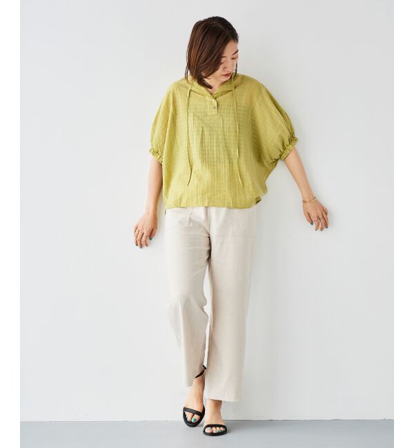 le.coeur blanc「《手洗い可能》シャドーチェックスリーブデザインブラウス」|シャツ・ブラウス|