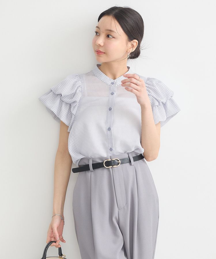 earth music&ecology「ミニチェックバルーンスリーブブラウス」|シャツ・ブラウス|