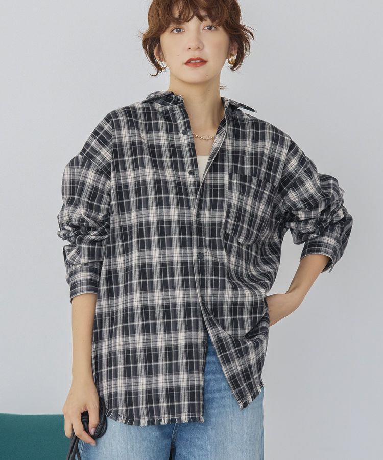 AMERICAN HOLIC「フリンジヘム起毛チェックシャツ」|シャツ・ブラウス|