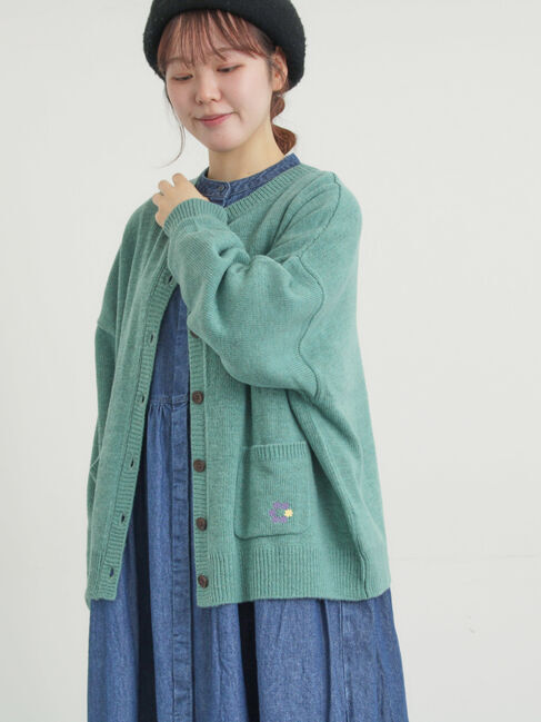 Samansa Mos2「花刺繍入りカーディガン」|カーディガン|ミント