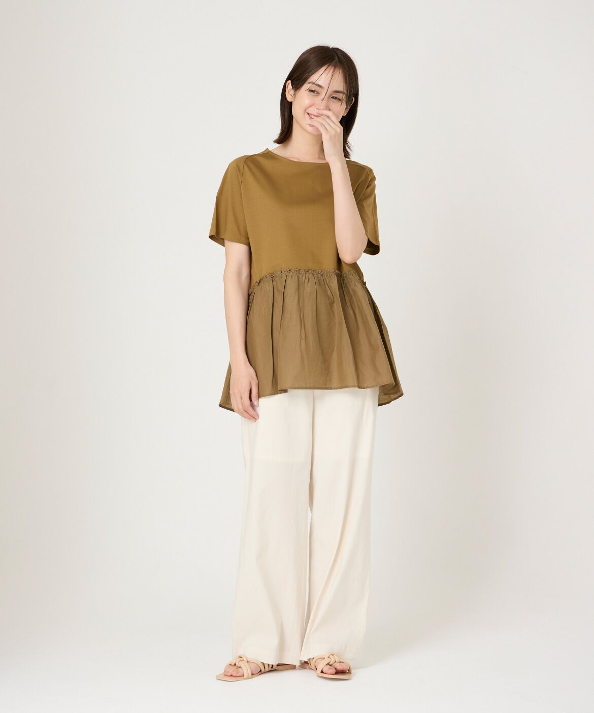 INED「異素材ペプラムカットソー」|Tシャツ・カットソー|