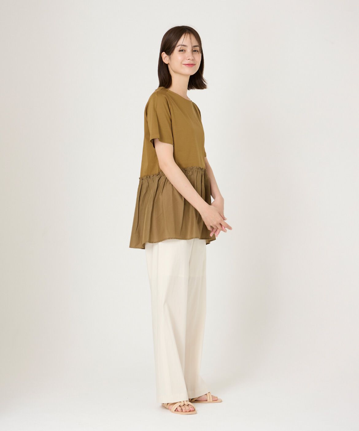 INED「異素材ペプラムカットソー」|Tシャツ・カットソー|