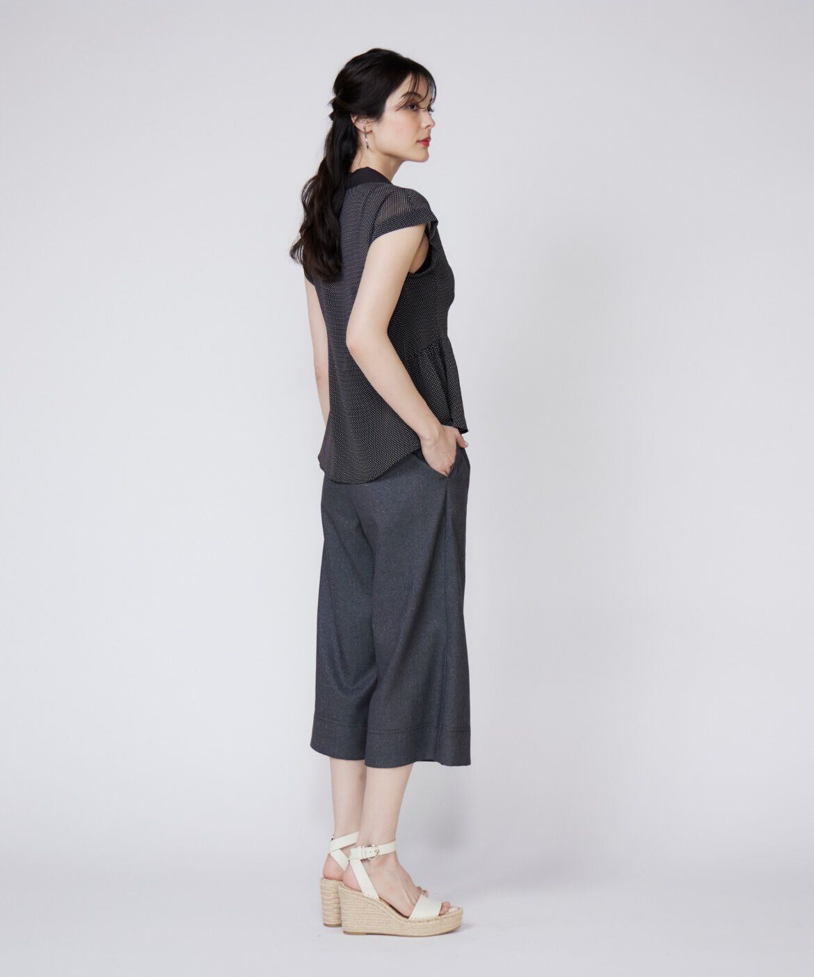 Maglie le cassetto「《プラスサイズ》衿配色シアードットブラウス」|シャツ・ブラウス|