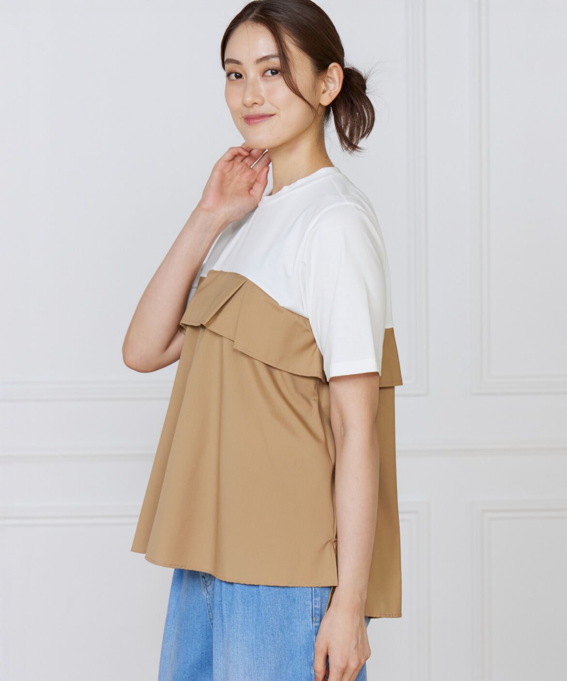 INED「《大きいサイズ》ビスチェ風コンビ ジャージー トップス」|Tシャツ・カットソー|