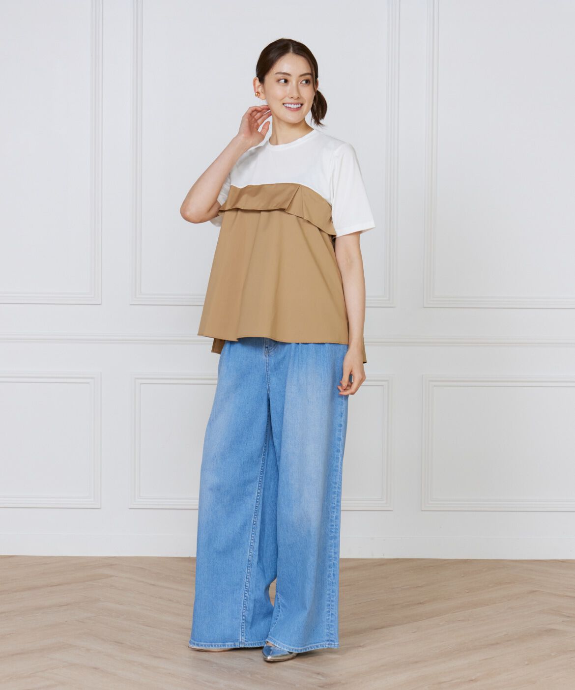 INED「《大きいサイズ》ビスチェ風コンビ ジャージー トップス」|Tシャツ・カットソー|