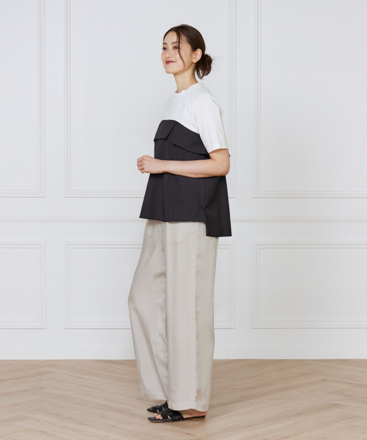 INED「《大きいサイズ》ビスチェ風コンビ ジャージー トップス」|Tシャツ・カットソー|