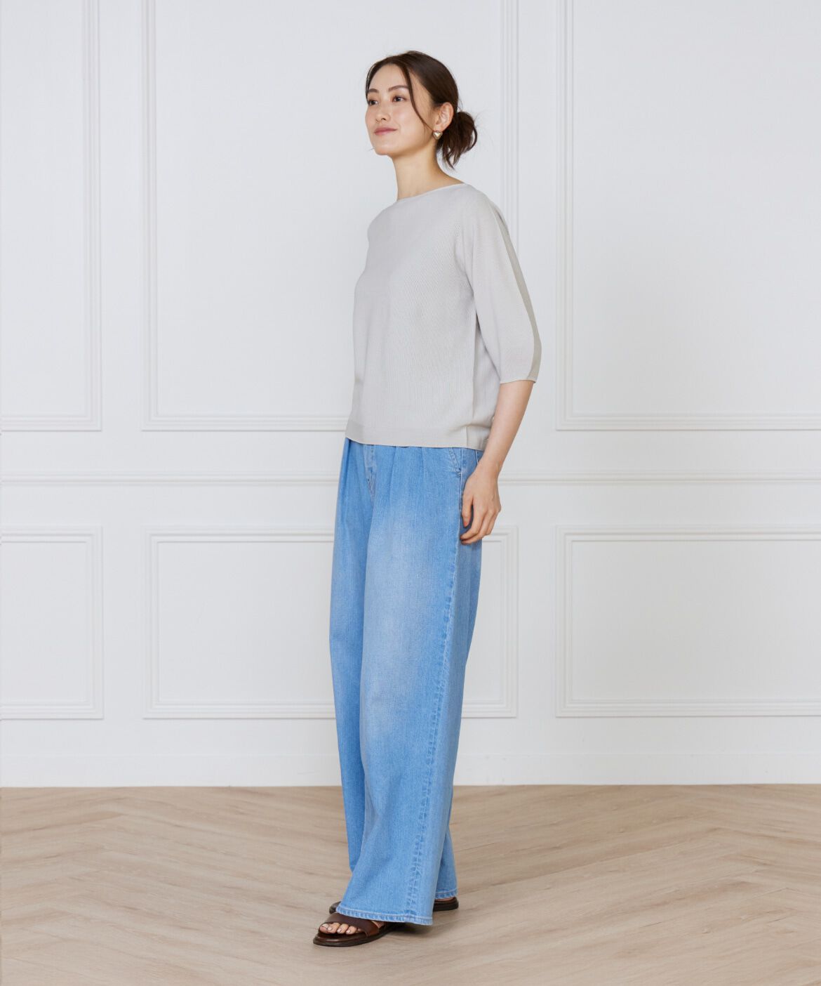 INED「《大きいサイズ》ボートネックパフスリーブニット《Cuoo》」|ニット・セーター|