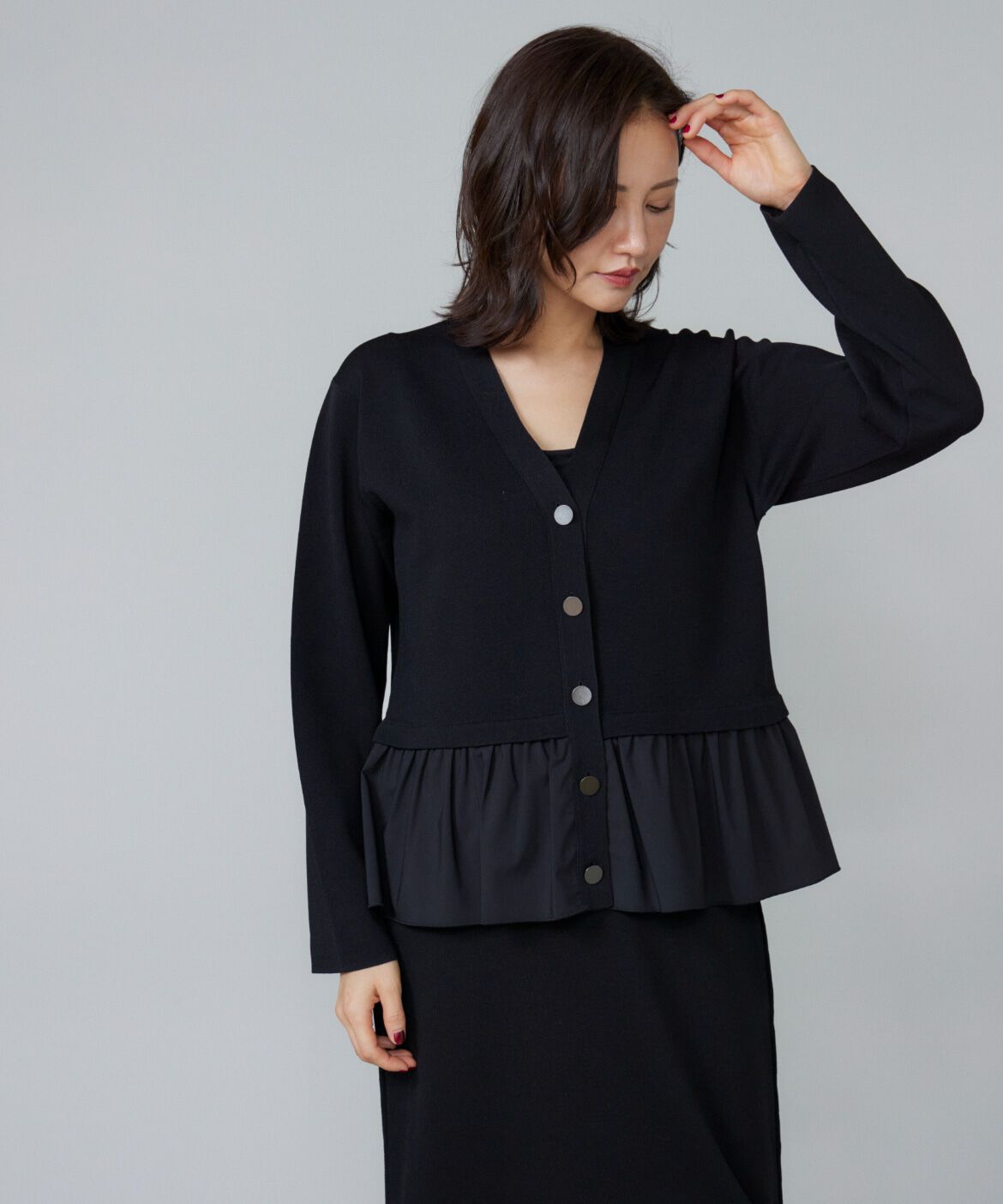 Le Souk「異素材フリルミラノリブカーディガン」|カーディガン|