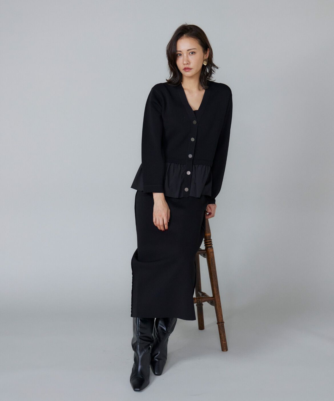 Le Souk「異素材フリルミラノリブカーディガン」|カーディガン|