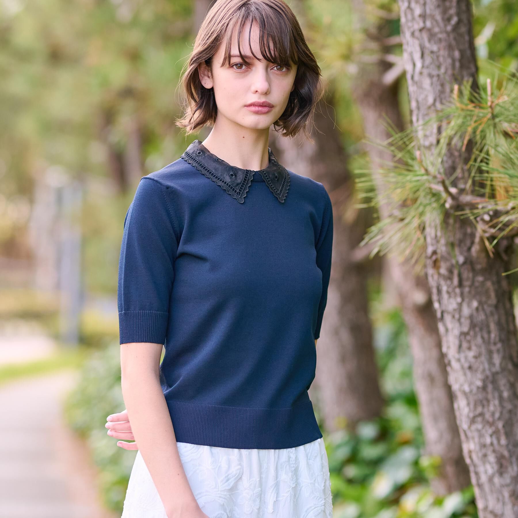 DRESSTERIOR「【洗える／2WAY】エンブロイダリーカラーニット」|ニット・セーター|