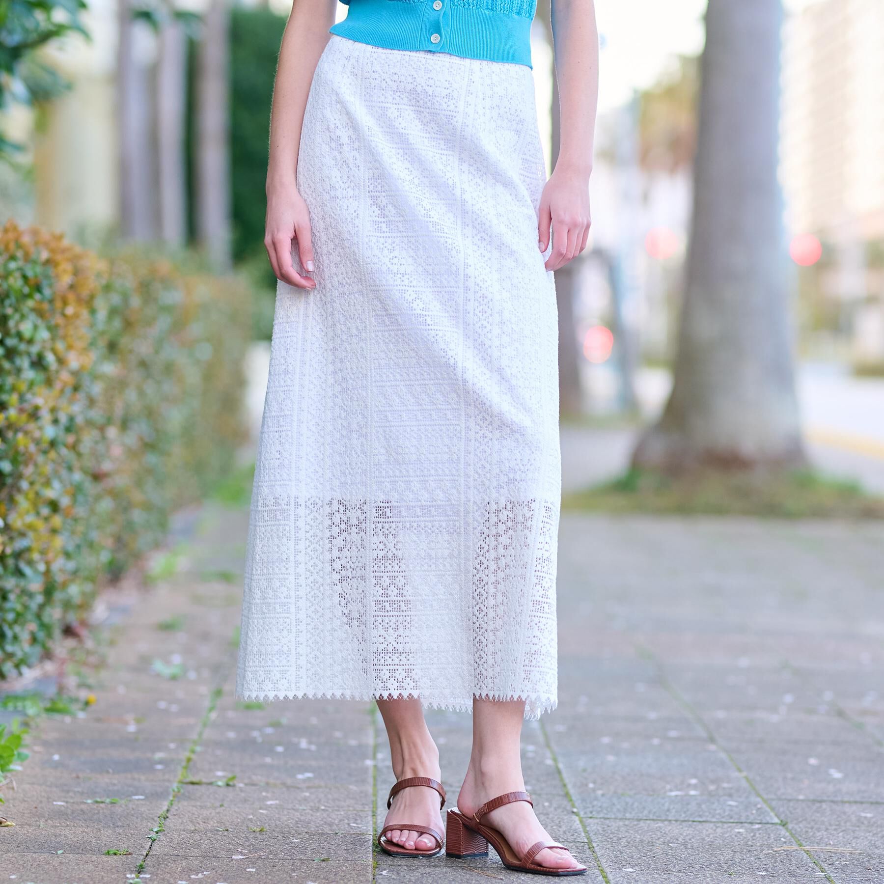 DRESSTERIOR「【後ろウエストゴム】オーガニックコットンブレンドレーススカート」|スカート|