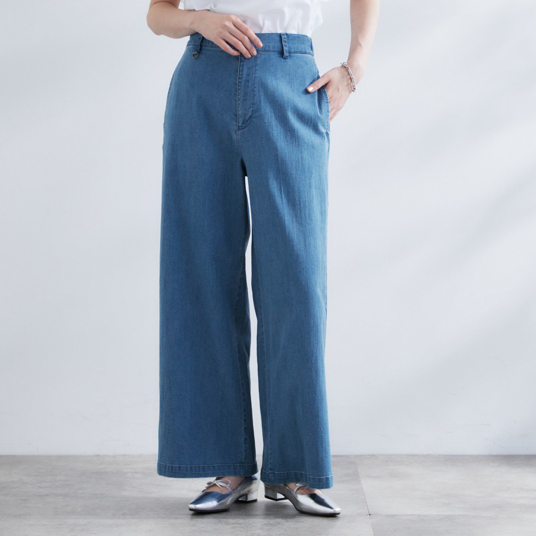 grove「【きれい見え】ストレッチデニムワイドパンツ」|デニム|