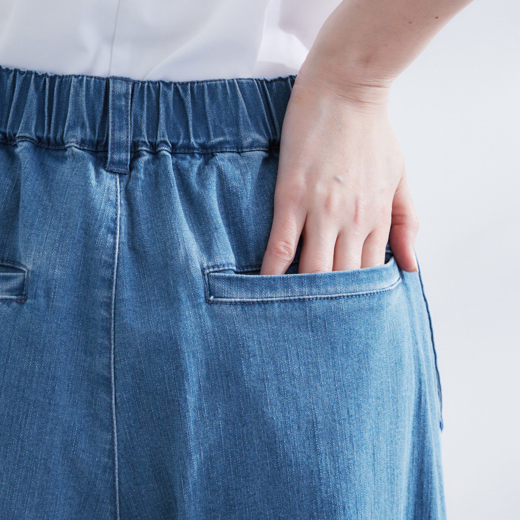 grove「【きれい見え】ストレッチデニムワイドパンツ」|デニム|