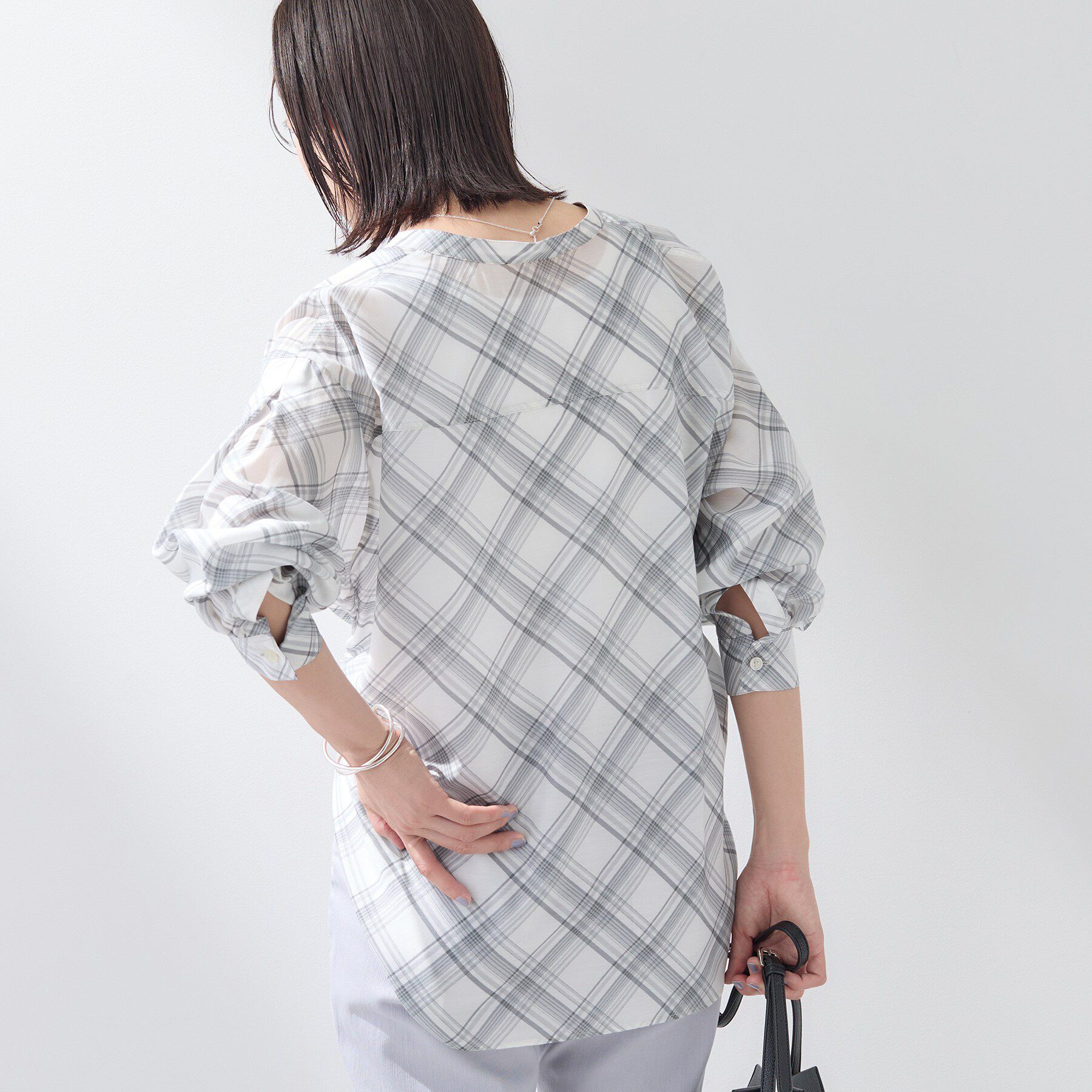 INDIVI「【2WAY／シアー】バイアスチェック柄＆無地 カシュクールシャツ」|シャツ・ブラウス|