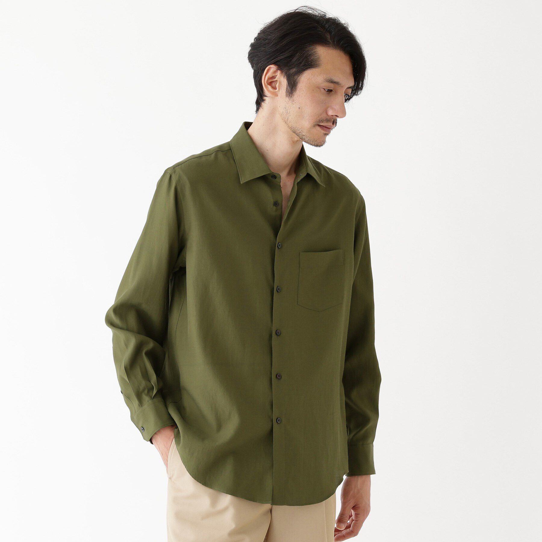 TAKEO KIKUCHI「【THE FLAGSHIP】オーガニックコットン シャツ」|シャツ・ブラウス|オリーブグリーン(0