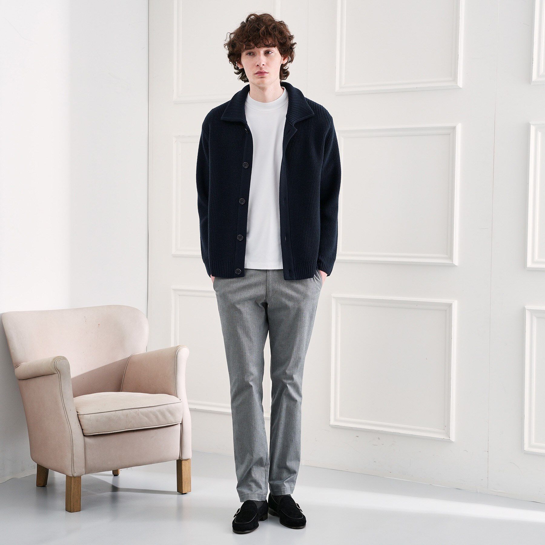 TAKEO KIKUCHI「タスマニアウール混畦編みカーディガン」|カーディガン|