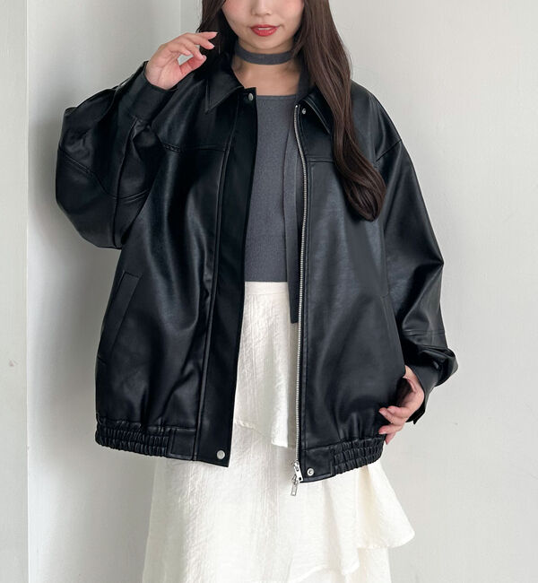 archives「フェイクレザーミドルブルゾン」|テーラードジャケット|