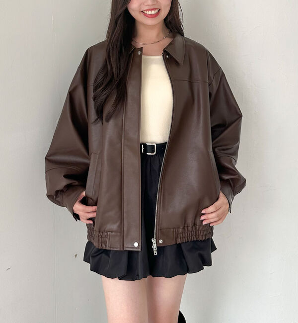 archives「フェイクレザーミドルブルゾン」|テーラードジャケット|BROWN