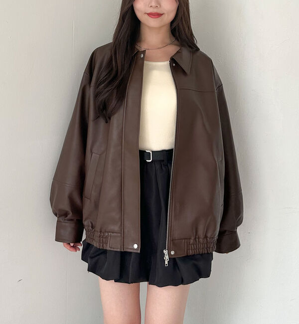 archives「フェイクレザーミドルブルゾン」|テーラードジャケット|