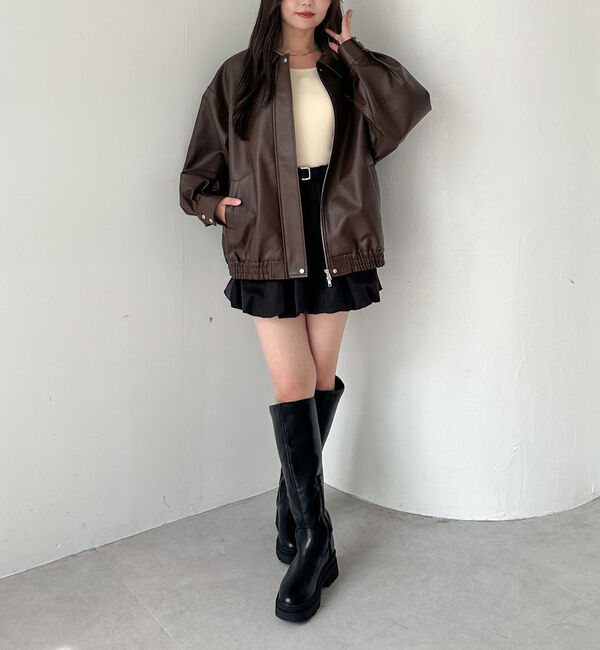 archives「フェイクレザーミドルブルゾン」|テーラードジャケット|