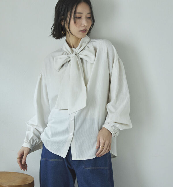 Doux archives「２ＷＡＹ　チェックボウタイブラウス」|シャツ・ブラウス|OFF WHITE
