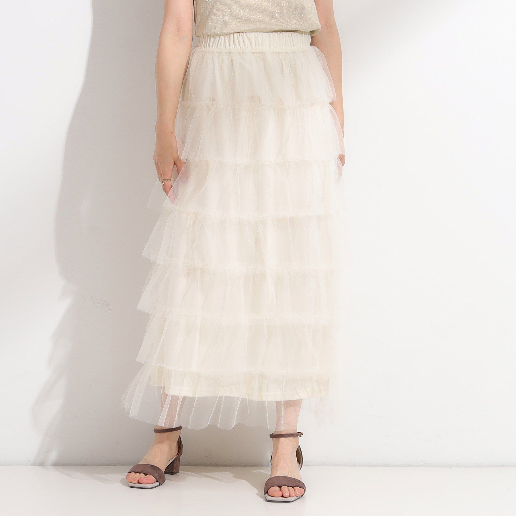 SHOO･LA･RUE「【2点セット/S-LL】コーデの主役になる チュールティアードスカート」|スカート|