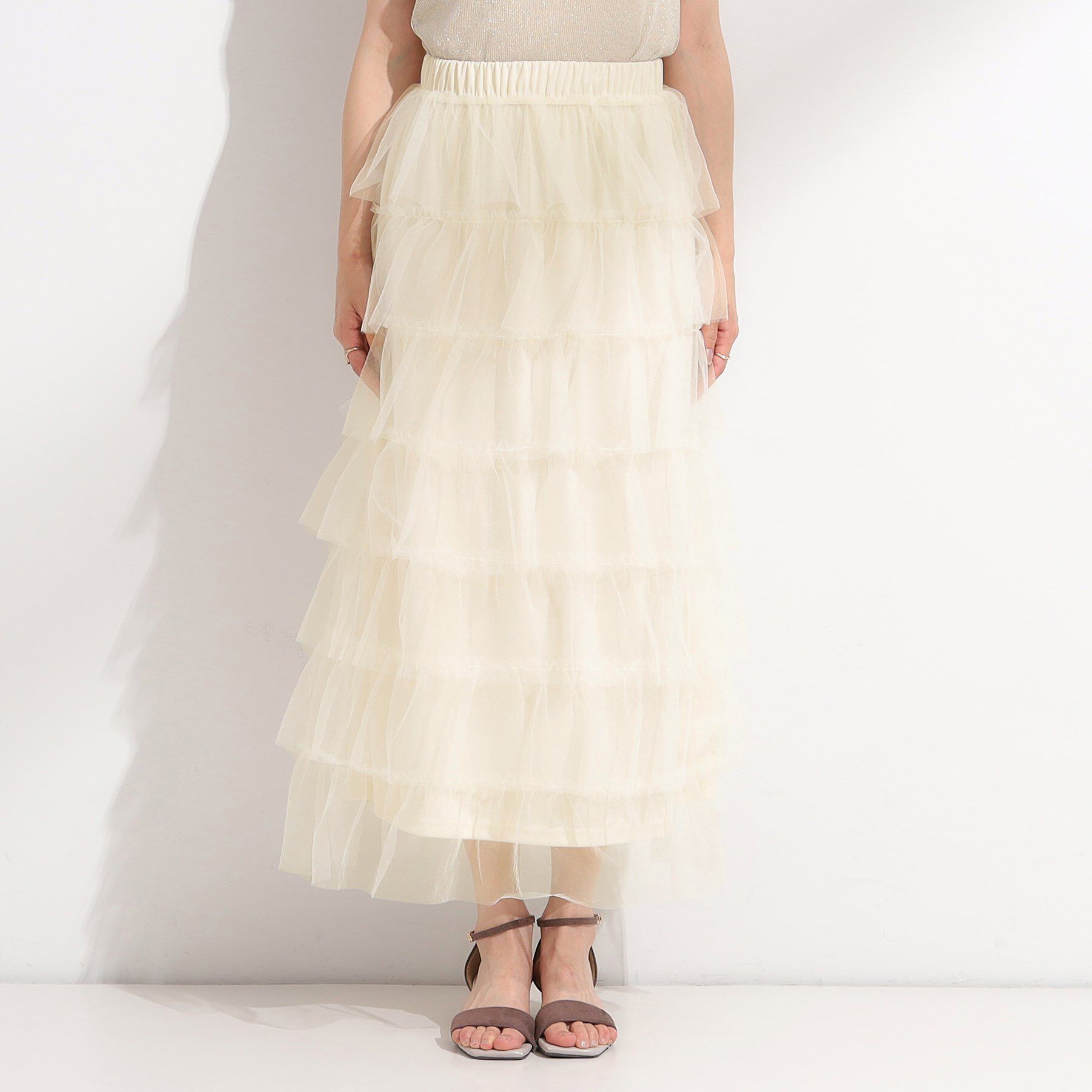 SHOO･LA･RUE「【2点セット/S-LL】コーデの主役になる チュールティアードスカート」|スカート|