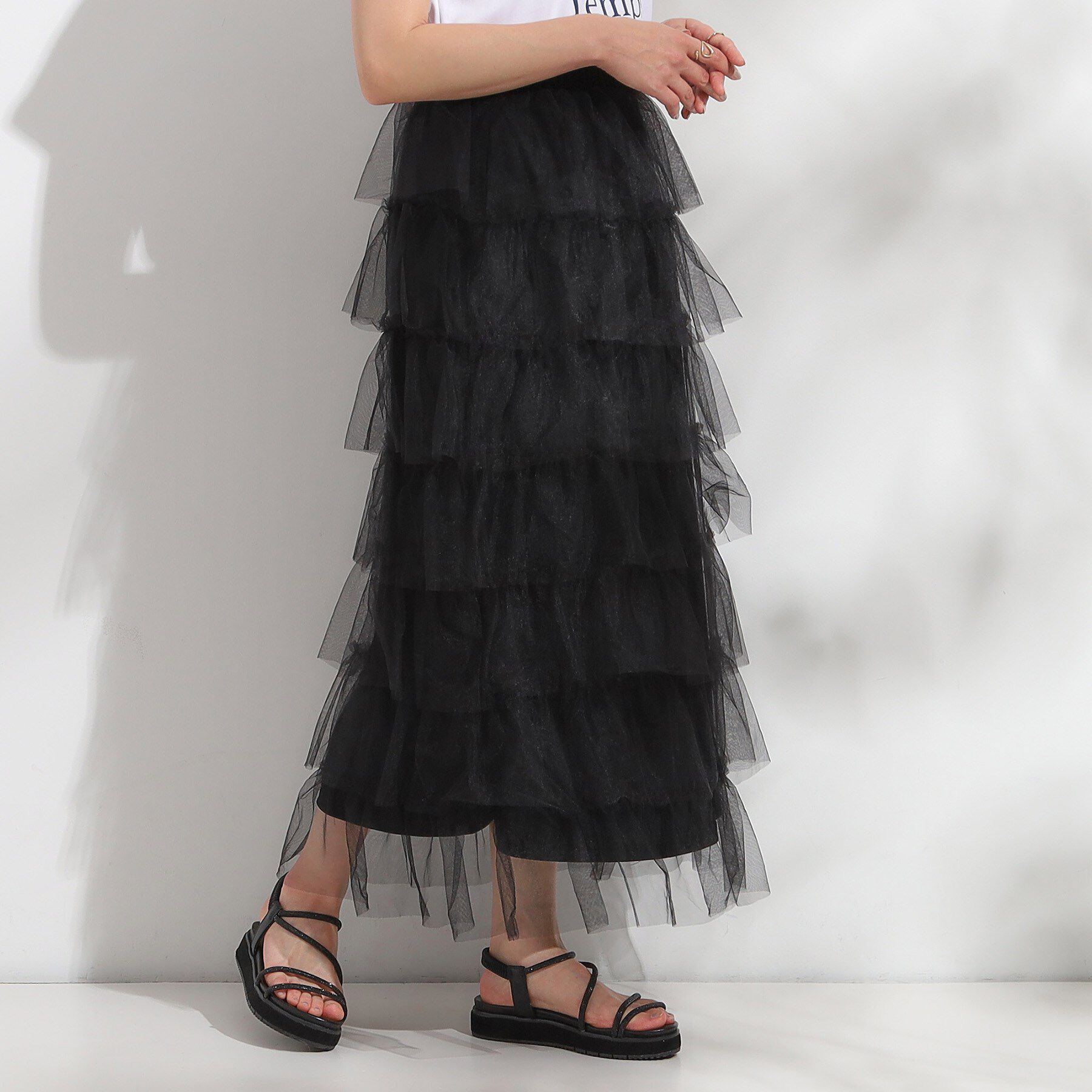 SHOO･LA･RUE「【2点セット/S-LL】コーデの主役になる チュールティアードスカート」|スカート|
