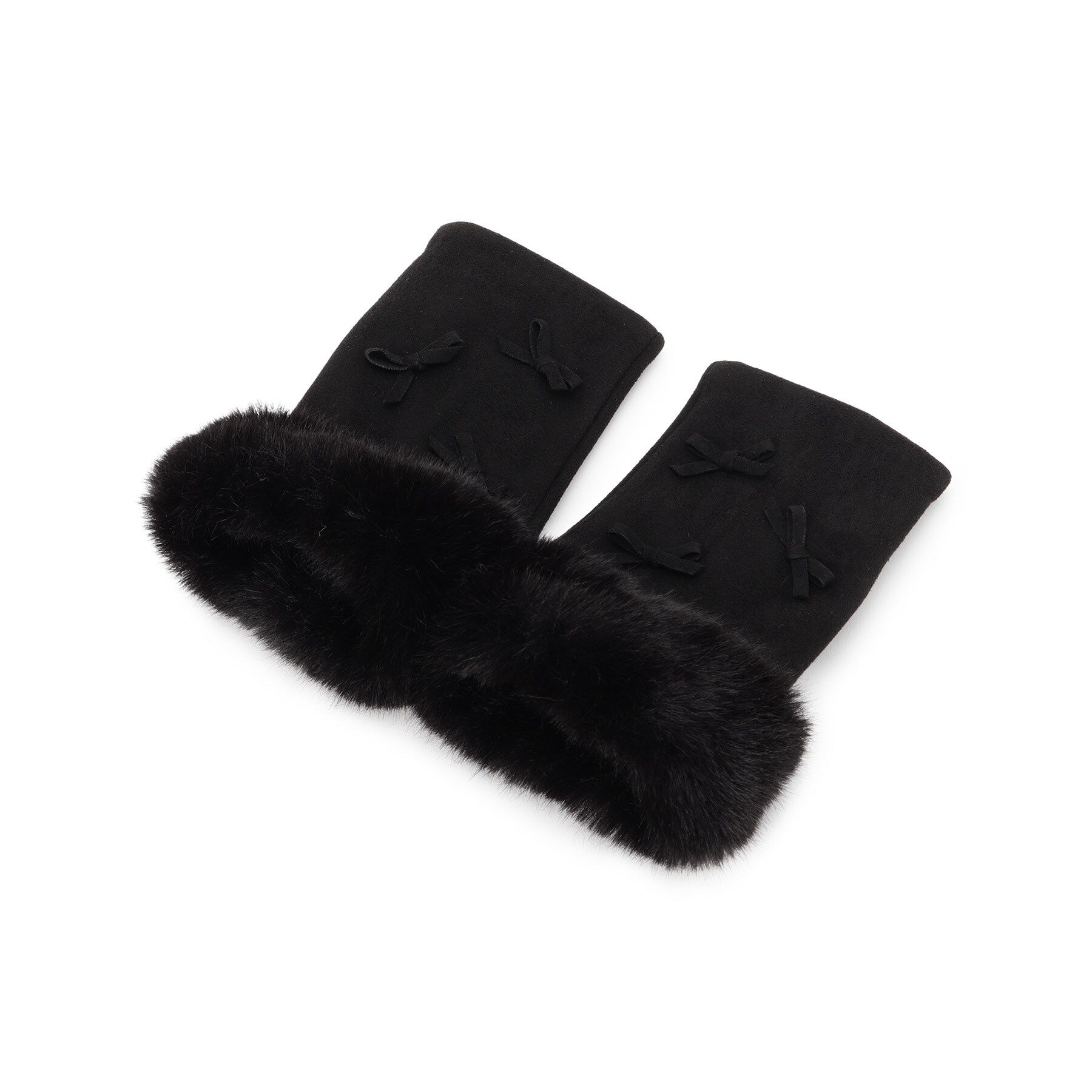 SHOO･LA･RUE「指切りリボン付きグローブ」|手袋|ブラック(019)