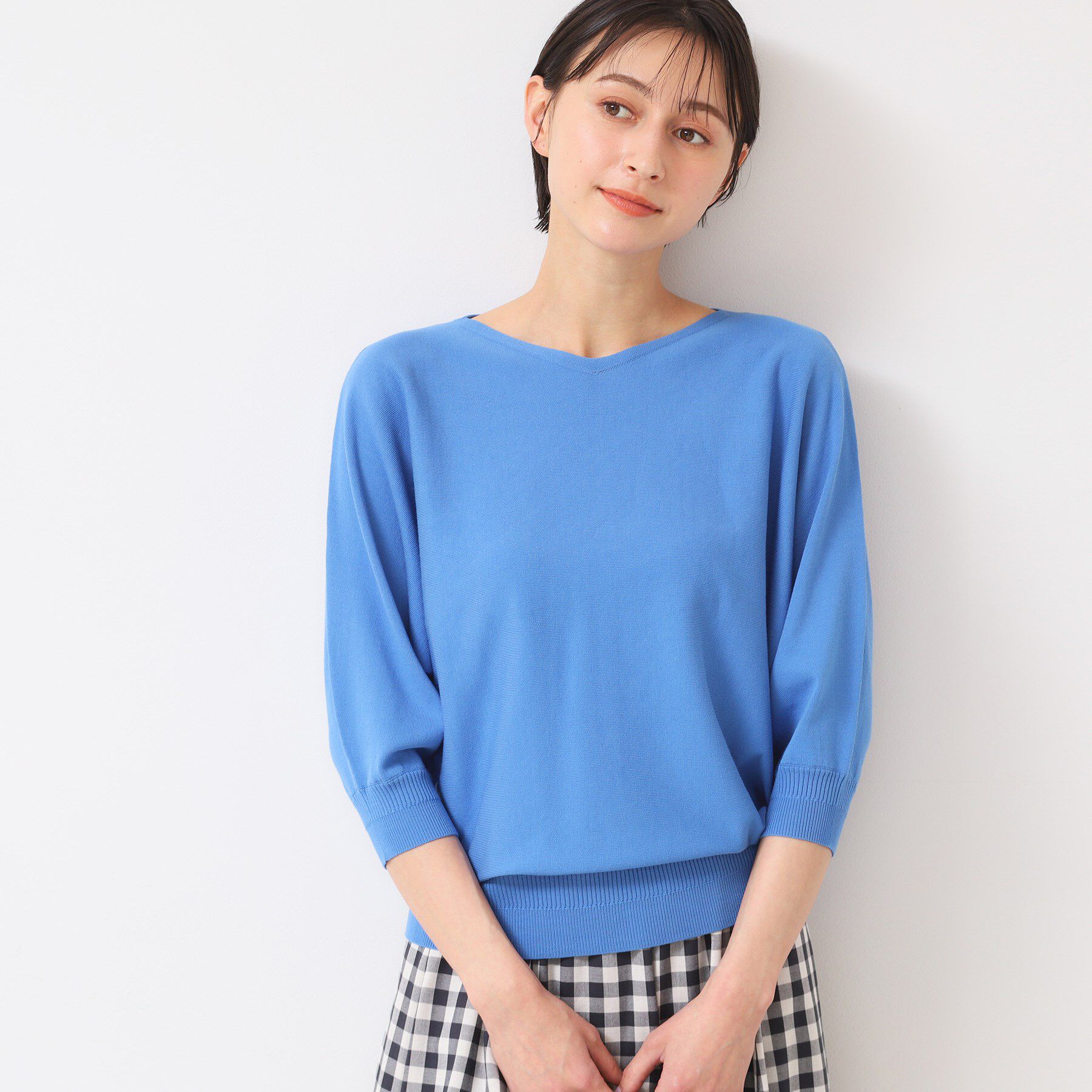 Dessin「【選べる7色展開・洗える】後ろボタンニットプルオーバー七分袖（XS～L）」|ニット・セーター|ブルー(092)