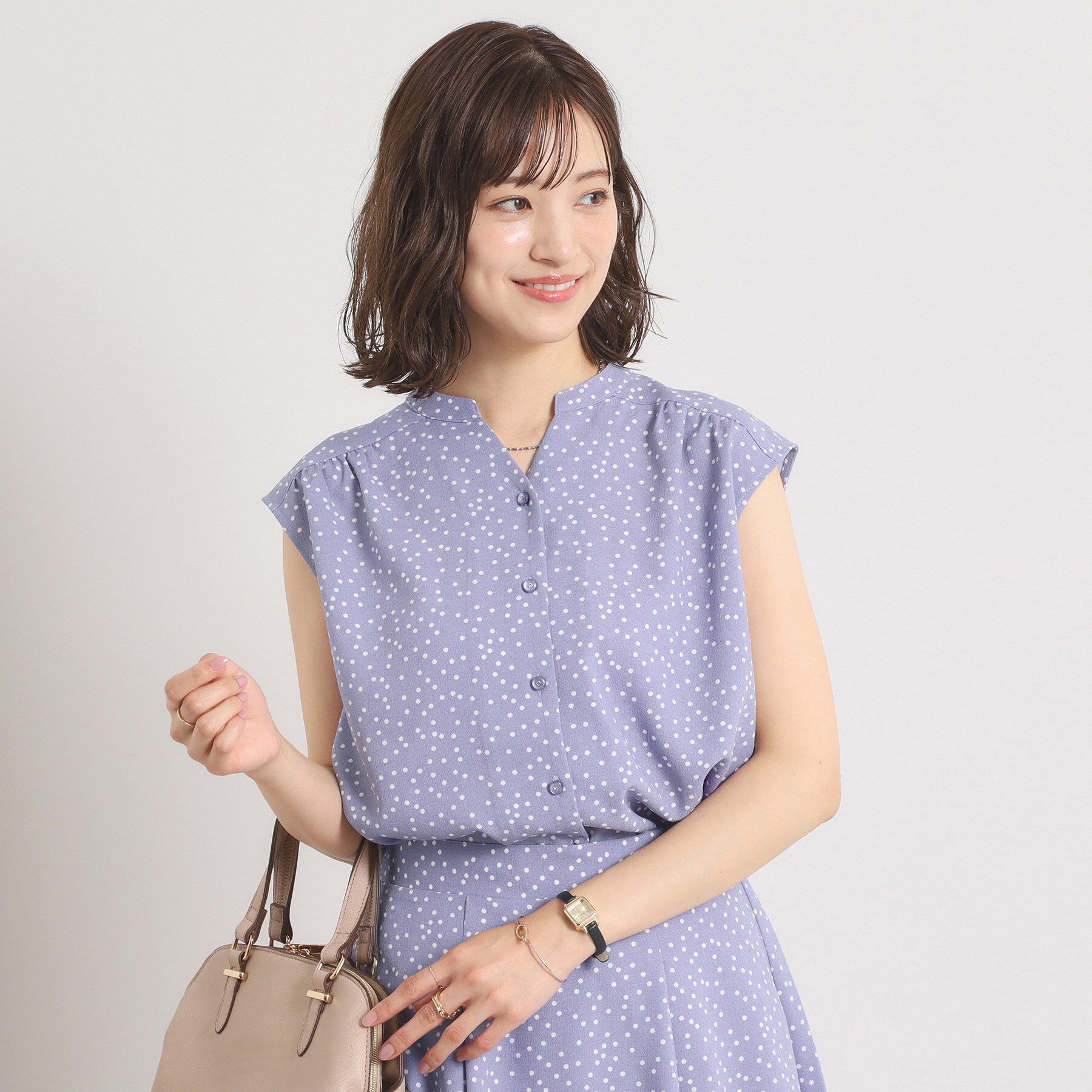 ITS&rsquo;DEMO「【UVカット／速乾／冷感／洗濯機OK／洗濯後しわになりにくい】麻調ストレッチ前開きブラウス＜ラク服シ」|シャツ・ブラウス|