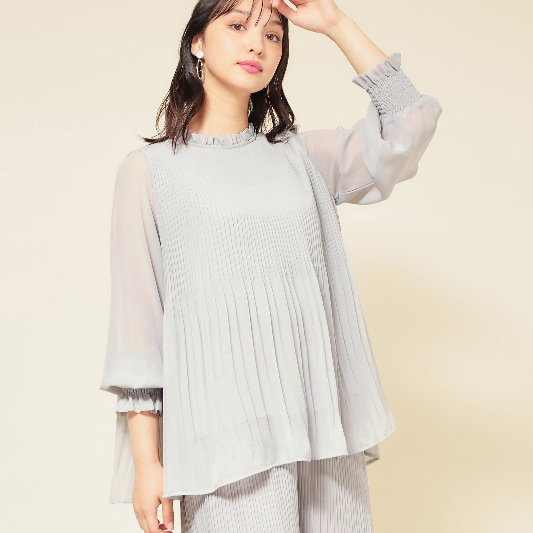 SunaUna「【プリーツ／セットアップ可】チュニックブラウス」|シャツ・ブラウス|グレー(012)