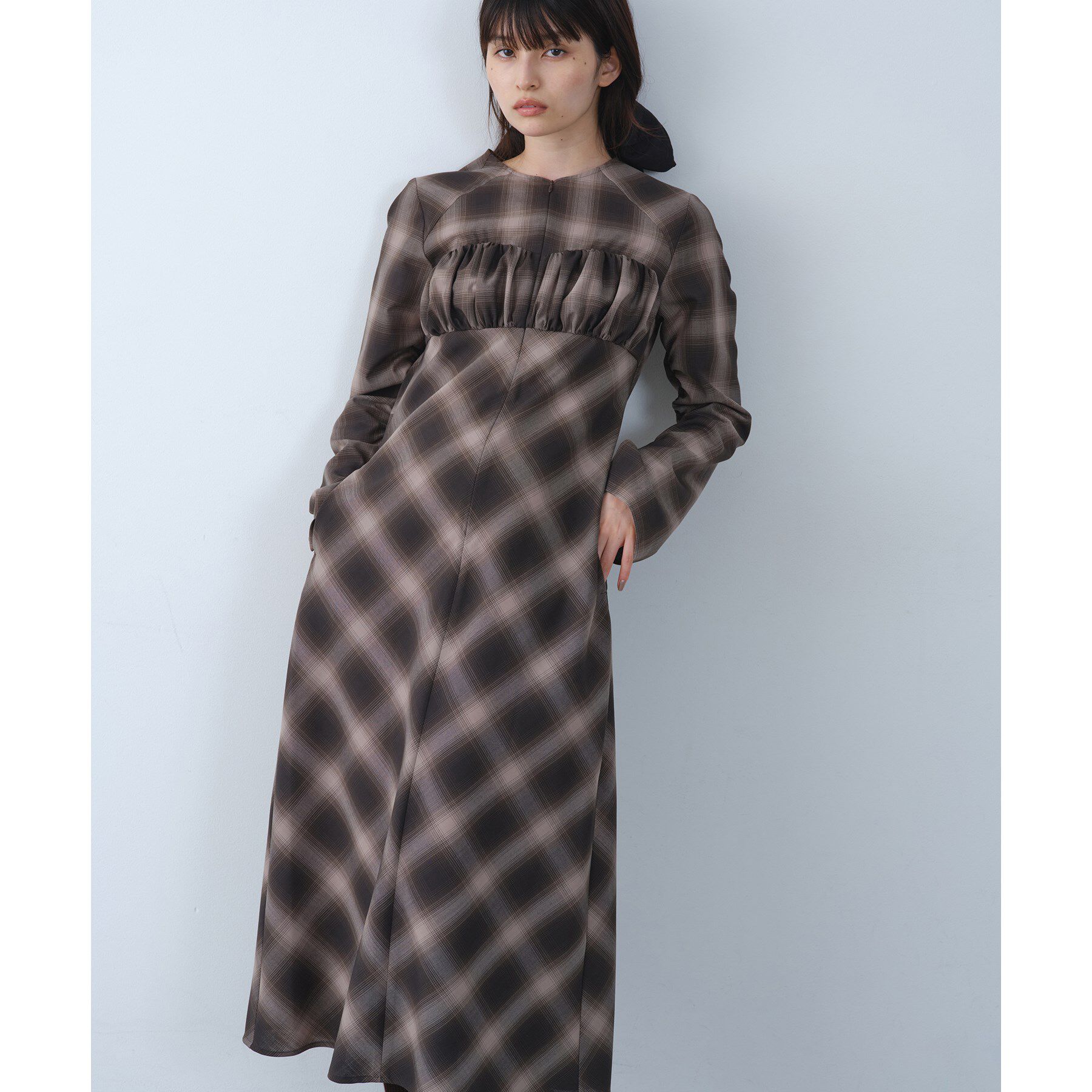 CODE A「shadow check femi dress」|ワンピース|ブラウン(244)