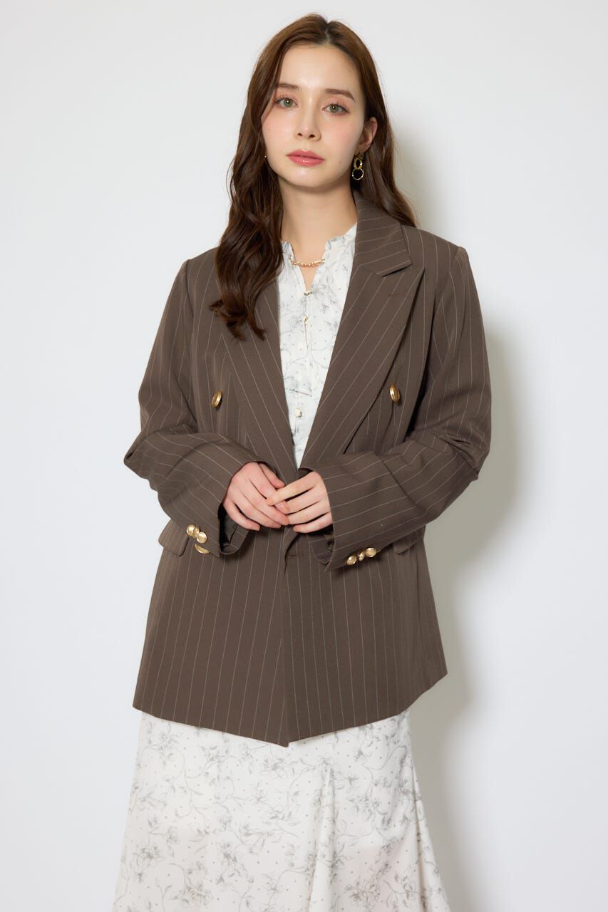 rienda「ピークドラペルダブルテーラードジャケット」|その他|BRN