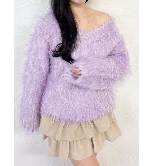 dazzlin「リップルカールVネックニット」|ニット・セーター|パープル