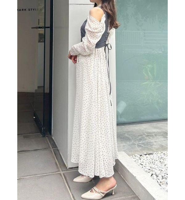 MERCURYDUO「オープンショルダービスチェドッキングワンピース」|ワンピース|