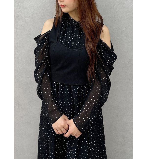 MERCURYDUO「オープンショルダービスチェドッキングワンピース」|ワンピース|ブラック