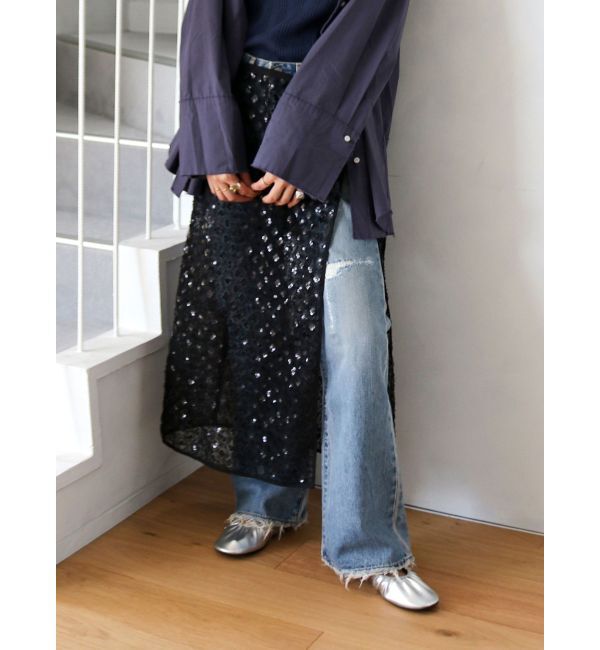 Ungrid「スパンコールチュールラップスカート」|スカート|