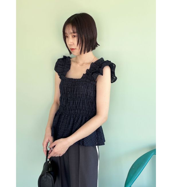 LAGUNAMOON「シアーチェックシャーリングブラウス」|シャツ・ブラウス|