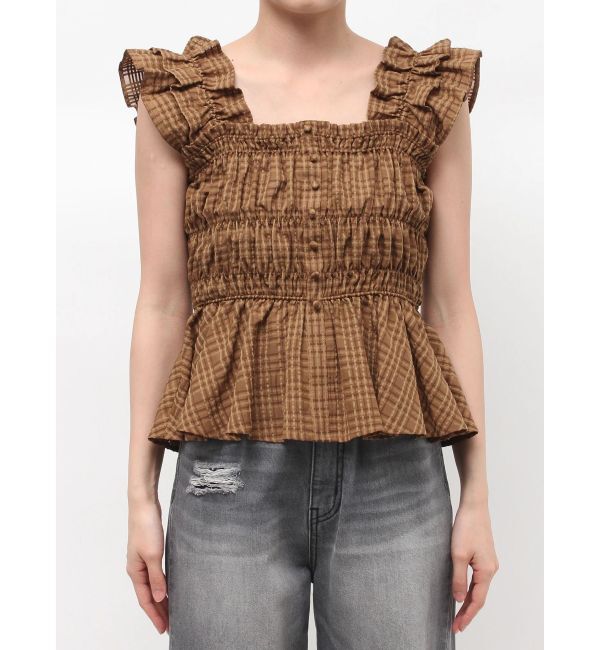 LAGUNAMOON「シアーチェックシャーリングブラウス」|シャツ・ブラウス|