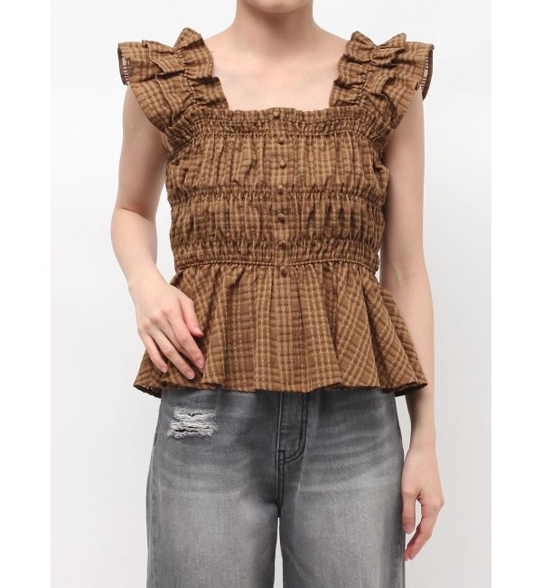 LAGUNAMOON「シアーチェックシャーリングブラウス」|シャツ・ブラウス|