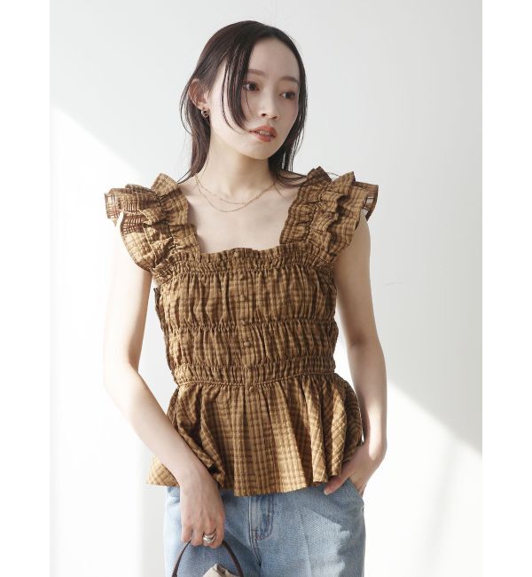 LAGUNAMOON「シアーチェックシャーリングブラウス」|シャツ・ブラウス|