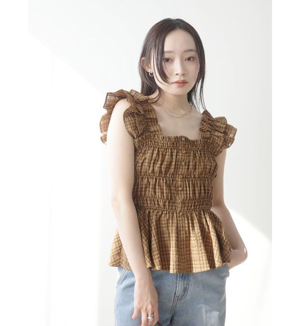 LAGUNAMOON「シアーチェックシャーリングブラウス」|シャツ・ブラウス|