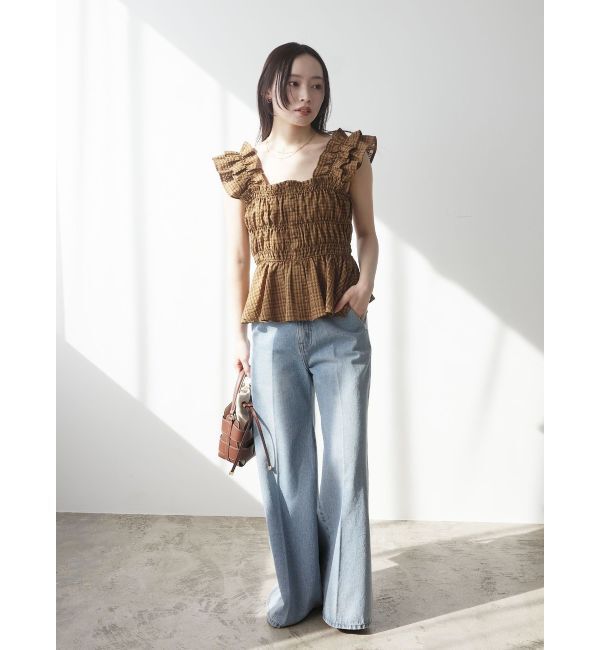 LAGUNAMOON「シアーチェックシャーリングブラウス」|シャツ・ブラウス|