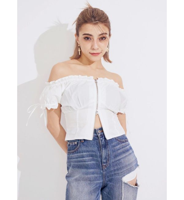 EVRIS「フロントジップリボンオフショルブラウス」|シャツ・ブラウス|