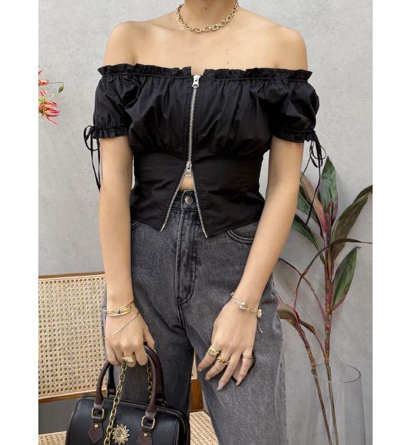 EVRIS「フロントジップリボンオフショルブラウス」|シャツ・ブラウス|