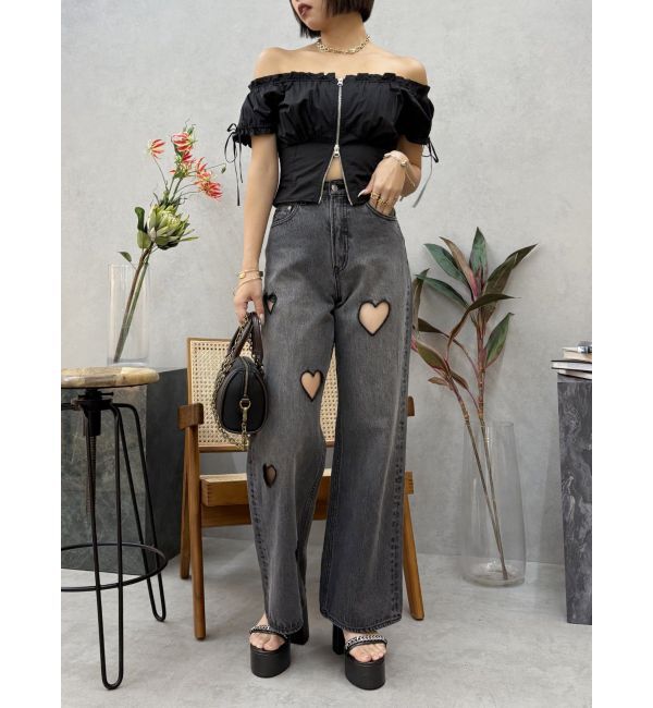 EVRIS「フロントジップリボンオフショルブラウス」|シャツ・ブラウス|