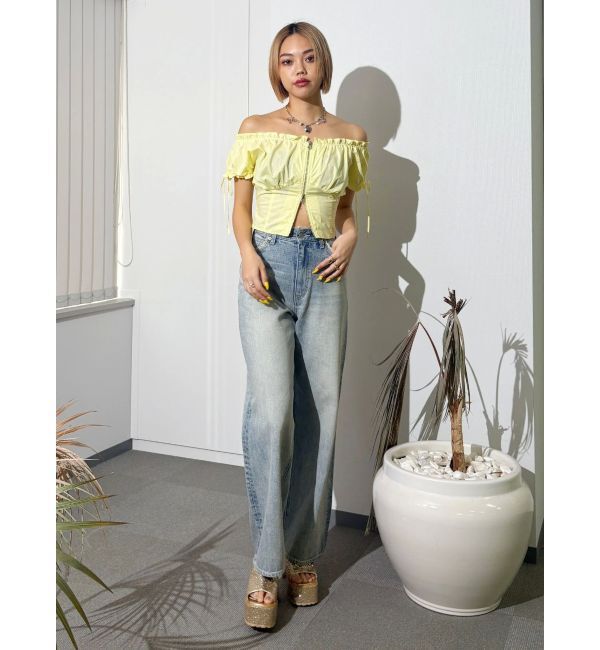 EVRIS「フロントジップリボンオフショルブラウス」|シャツ・ブラウス|