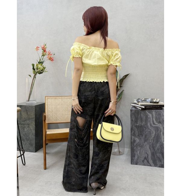 EVRIS「フロントジップリボンオフショルブラウス」|シャツ・ブラウス|