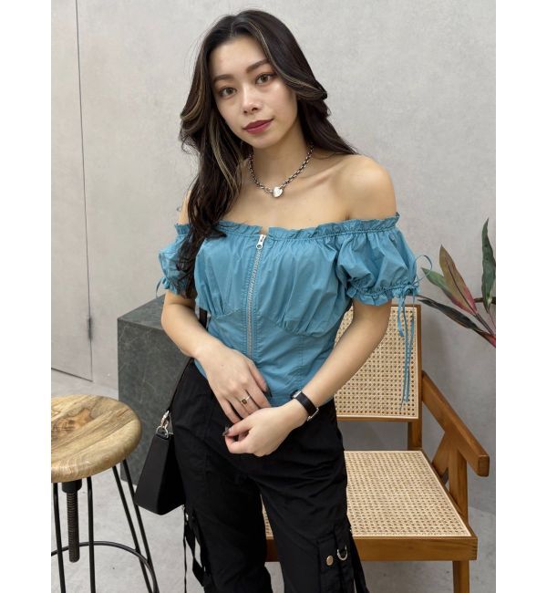 EVRIS「フロントジップリボンオフショルブラウス」|シャツ・ブラウス|